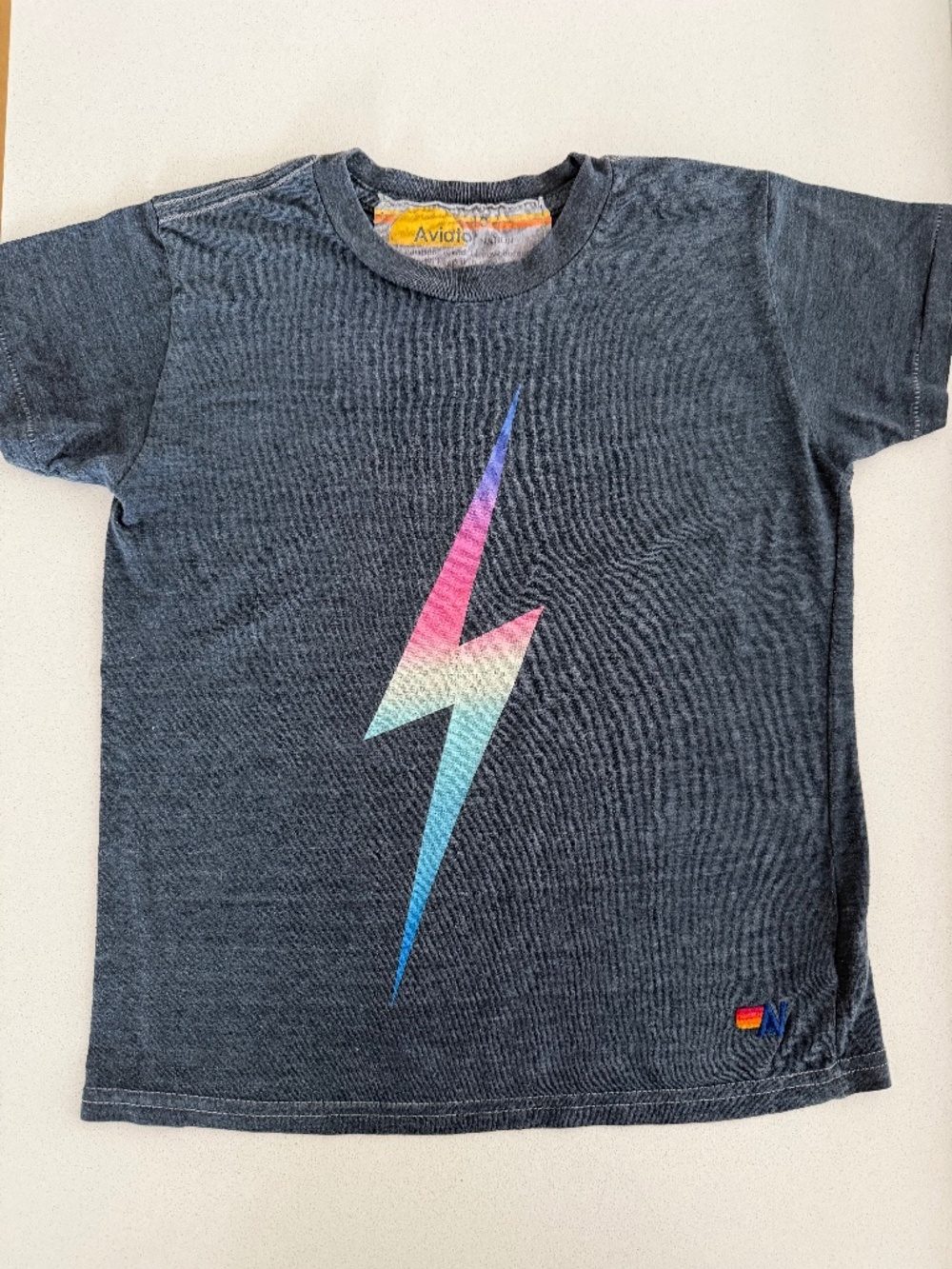 Aviator Nation classic lighting bolt rainbow T-shirt, size 10